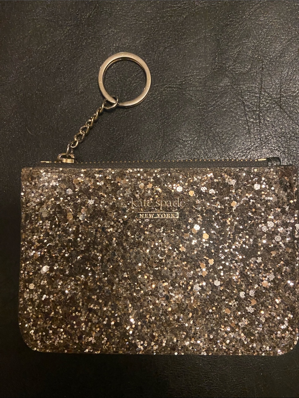 Kate Spade Gold Glitter Keyring Pouch